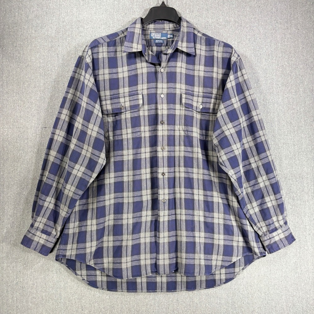 Polo Ralph Lauren Benford Mens XL Blue Gray Plaid Long Sleeve Button Down Shirt